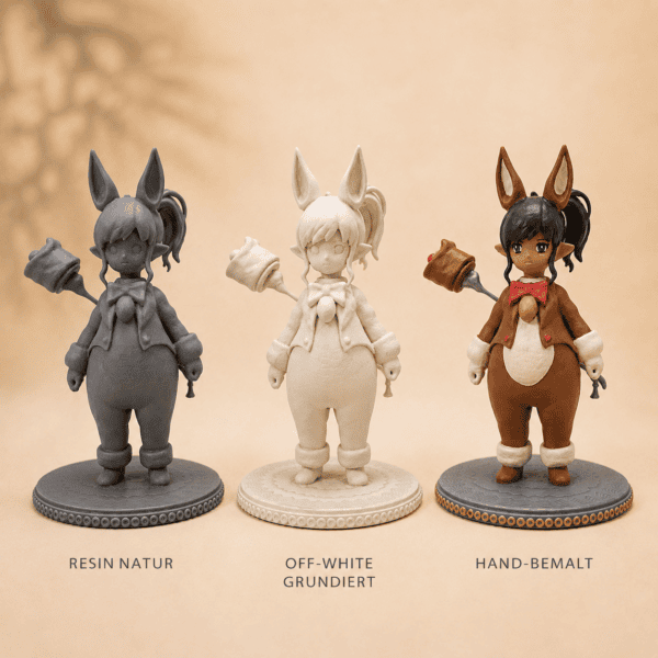 Personalisierte Gaming Figur in Resin natur, weiß grundiert und handbemalt