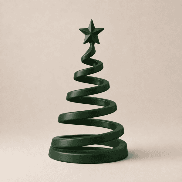 Dunkelgrüner Spiral Weihnachtsbaum mit Stern als moderne Winterdeko