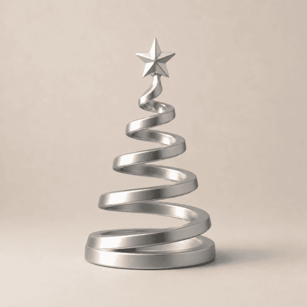Silberner Spiral Weihnachtsbaum mit Stern als moderne Weihnachtsdeko