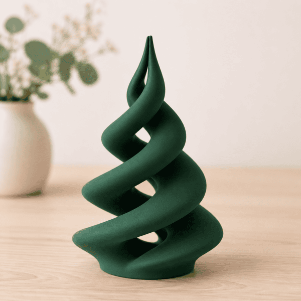 3D gedruckter Weihnachtsbaum im Spiraldesign in Dunkelgrün