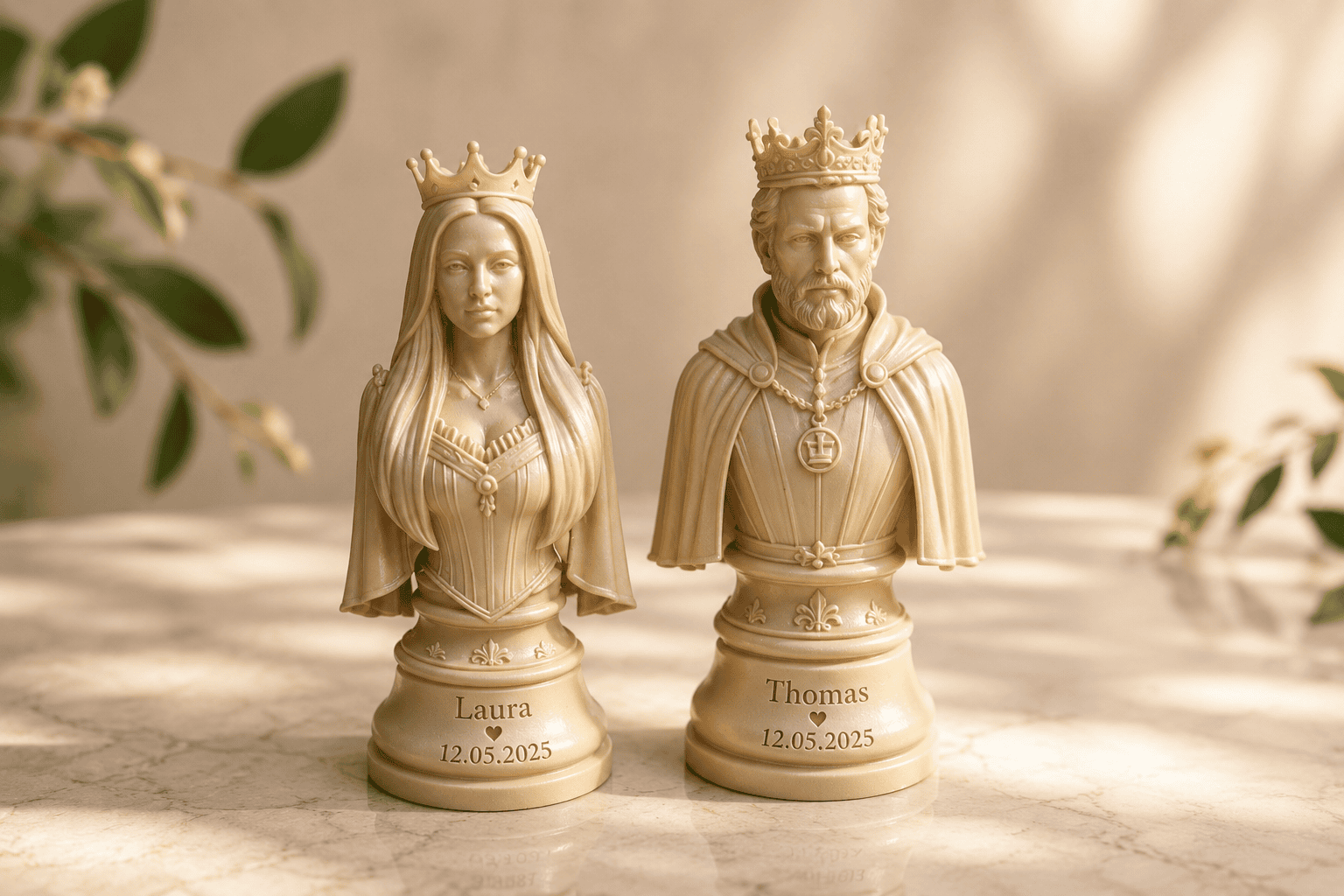 Startseite 2 Personalisierte Schachfiguren mit eingravierten Namen, elfenbeinfarben