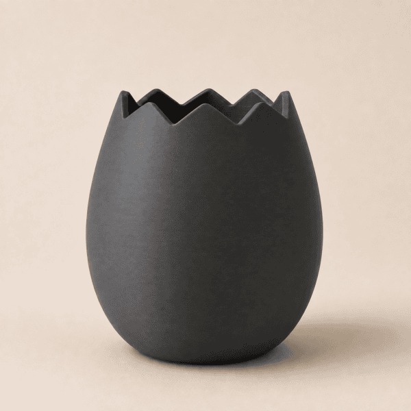3D-gedruckte Ei-Vase in Dunkelgrau mit gezacktem Rand