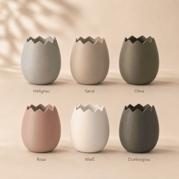 Ei-Vase in Hellgrau, Sand, Olive, Rosa, Weiß und Dunkelgrau