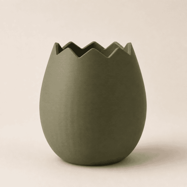 3D-gedruckte Ei-Vase in Olive mit gezacktem Rand