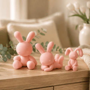 Modernes Osterhasen Set als Frühlingsdeko im Wohnzimmer