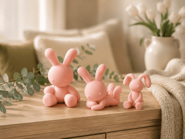 Modernes Osterhasen Set als Frühlingsdeko im Wohnzimmer