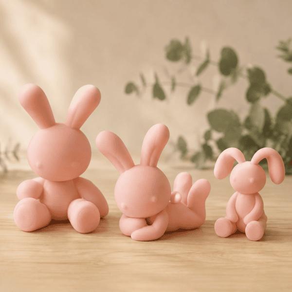 Modernes Osterhasen Set H1 H2 H3 in Rosa Matt aus PLA