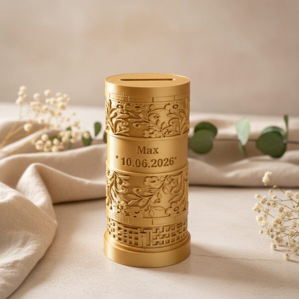 Personalisierte Geldgeschenkbox zur Konfirmation mit Blumenmuster in Gold