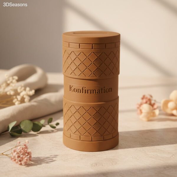 Personalisierte Geldgeschenkbox zur Konfirmation im Rautendesign in Braun