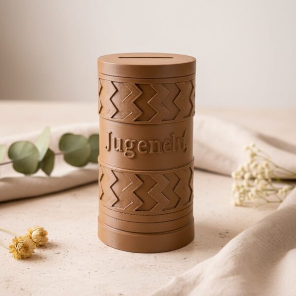 Personalisierte Geldgeschenkbox zur Konfirmation mit Zickzackmuster in Braun
