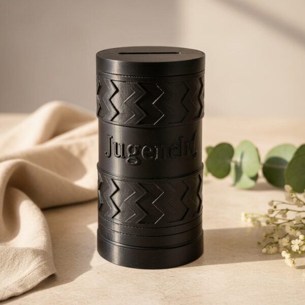 Personalisierte Geldgeschenkbox zur Konfirmation mit Zickzackmuster in Schwarz