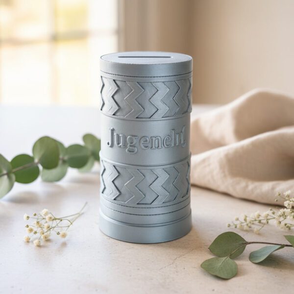 Personalisierte Geldgeschenkbox zur Konfirmation mit Zickzackmuster in Silber