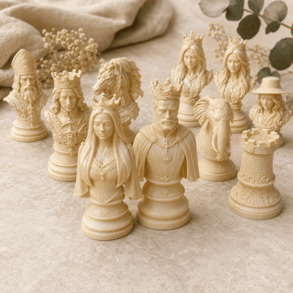 Personalisierte Schachfiguren mit individuellen Gesichtern als detailreiches Resin-Schachset